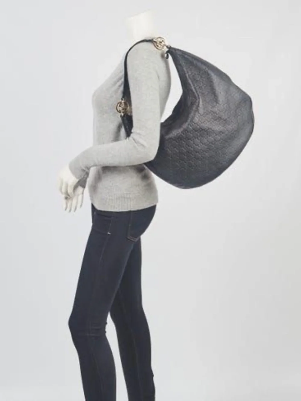 Authentic GUCCI Guccissima Leather Twins Large Hobo Bag Black